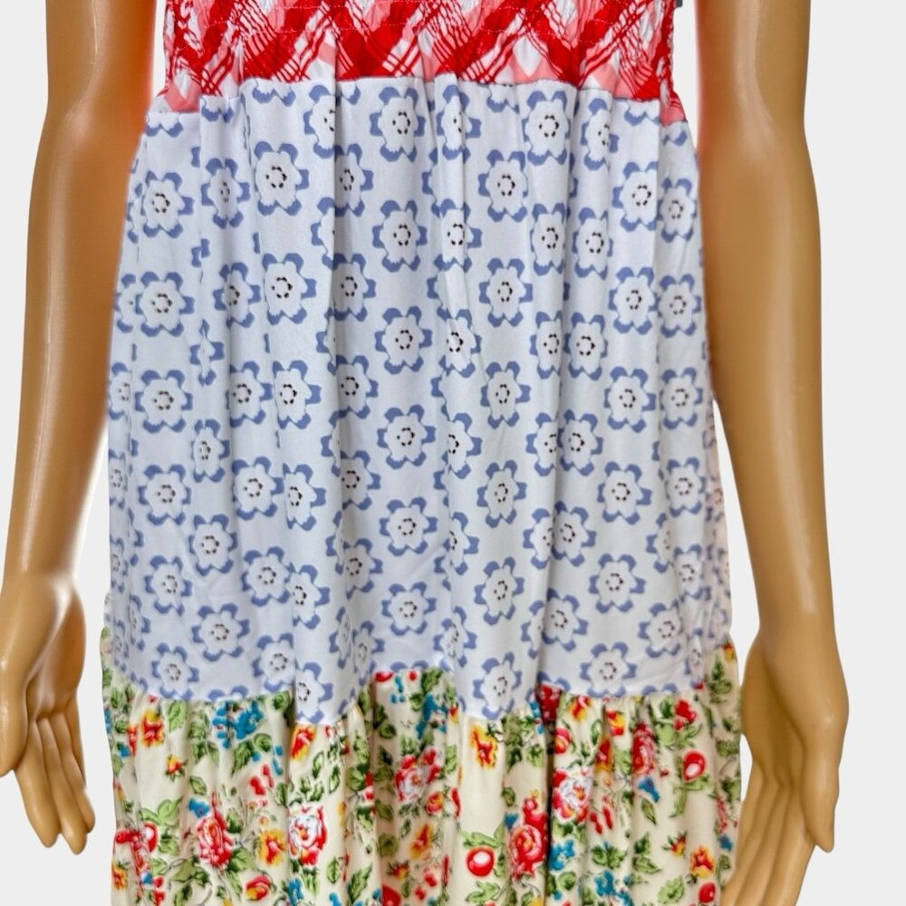 Women Bohemian Bluebell Maxi Dress Size L V-Neck Gathered Bodice Bows Shoulders - Picture 14 of 16